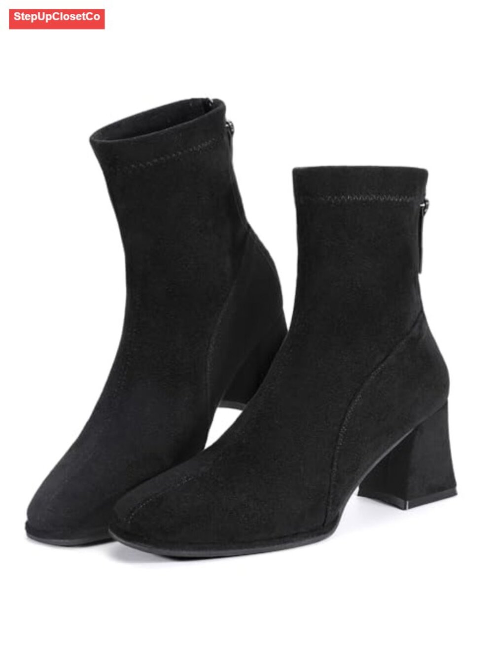 Square Toe Ankle Boots Faux Suede Block Heel Chelsea Booties
